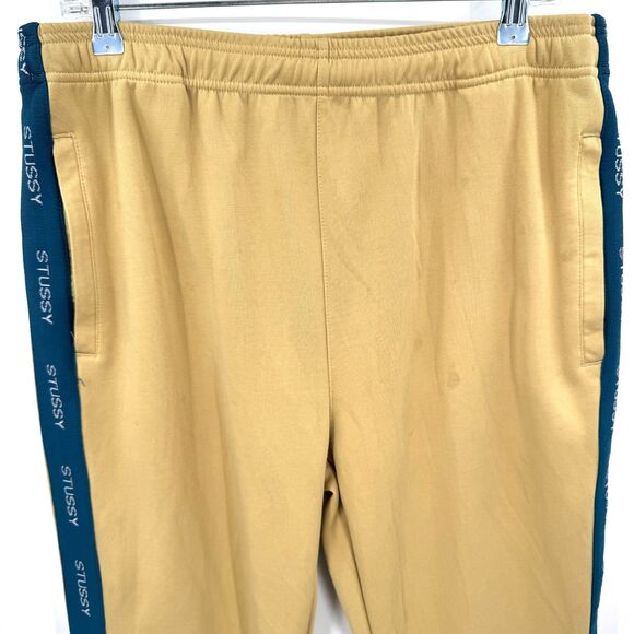STUSSY Poly Track Pants Tan with Blue Logo Stripe Joggers Size L Large - Picture 3 of 8